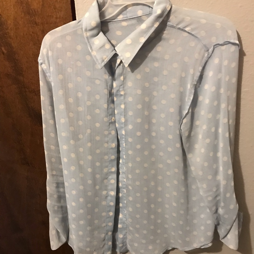 Blue and White Dot Pattern Button Up